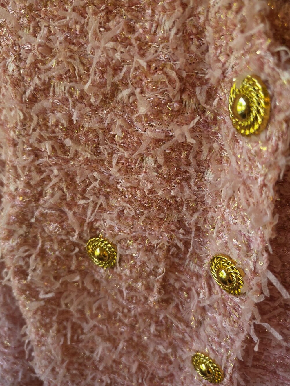 Pink Textured Jacket & Dress with Gold Buttons - Picture 3 of 4